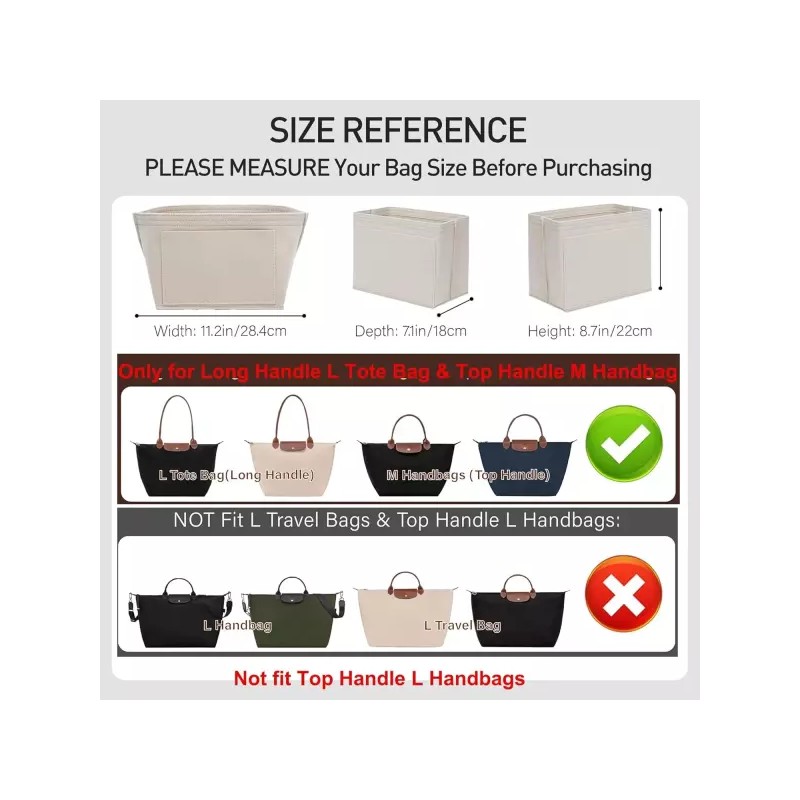 Longchamp 롱샹 르 플리지 L 토트백 M 핸드백용 펠트 지갑