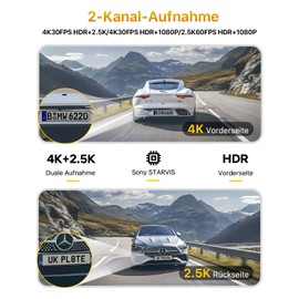 GKU 4K + 2.5K Dash Cam Car Front Rear with 5GHz WiFi, Dash Cam with 64G SD Card, STARVIS Night Vision, 1.5 Inch IPS Screen, GPS Car Camera, 24H Parking Monitoring, 360° Rotatable, Max 512GB