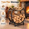 2-Tier Round Metal Firewood Rack – Heavy-Duty Fireplace Log Holder