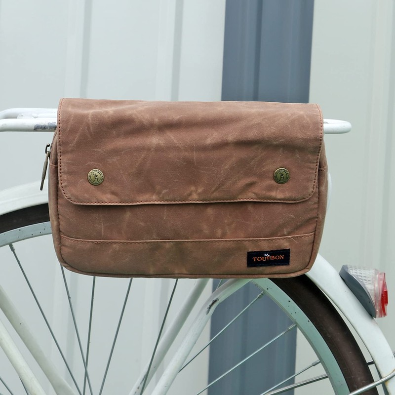 TOURBON Wax Canvas Bike Panniers Bicycle Tool Pouch Handlebar Bag