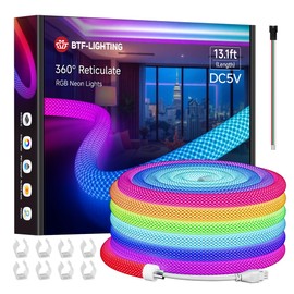 BTF-LIGHTING WS2811 WS2812B IC RGB 360 grados redondo patrón reticulado persiguiendo color neón tira LED de nailon flexible IP67 impermeable cuerda de color sueño luz DC5V (sin adaptador ni driver)
