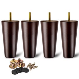 5 inch / 12cm Wooden Furniture Legs, La Vane Set of 4 Walnut Solid Wood Tapered M8 Furniture Replacement Feet with Pre-Drilled 5/16 Inch Bolt & Mounting Plate & Screws for Sofa Chair Couch Ottoman