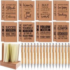 32 Pcs Inspirational Notebooks Motivational Ballpoint Pens Thank You Wood Bamboo Pen Inspirational Quote Notepads Small Pocket Notebook Funny Motivational Journals Notepads for Office School Gift