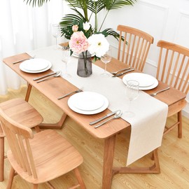 Waterproof Faux Linen Table Runner Farmhouse Neutral Table Runner 72 Inches Long Rustic Washable Table Runner Dresser Scarf for Kitchen Dining Room Indoor Outdoor 13x72 Inch