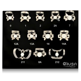 MUSAMED Set of 12 Endodontic Rubber Dam Clamp #0#1#2#2a #7#12a #13a #14#14a #8a #211#212 Mirror Finish with Black Plastic Tray Premium Grade Stainless Steel Restorative Dental Instruments Tools