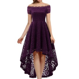 Dressystar Women's Lace Cocktail Dress Hi-Lo Off Shoulder Bridesmaid Swing Formal Party Dress 0042 Grape XL