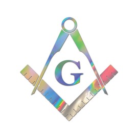 RDW Freemasonry Emblem V2 Premium Sticker Decal Oil Slick Rainbow Holographic Metallic Freemason Masonic - Oil Slick - 10" W x 10.58" H