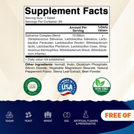 Vitamatic Salivarius Complex 10 Billion Chewable Mint Flavored Tablet - 60 Count - Oral Health Chewable Probiotics + Prebiotics - Supports Healthy Teeth, Gums, & Better Breath-2 Pack