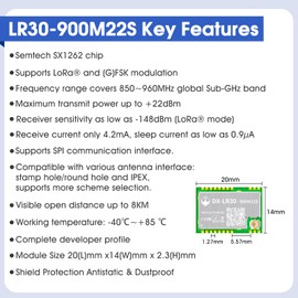 PDDAXLQUE SX1262 LoRa Module Developer Set DX-LR30 850~930MHz 868/915Mhz 22dBm 8km Range 5V UART GPIO ISM Band LoRa RF Module (DX-LR30-900M22S)