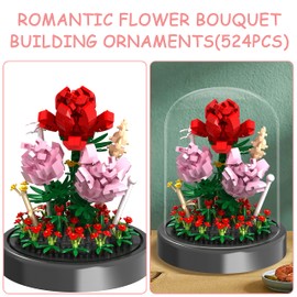 Flower Bouquet Building Kit, 524 Pcs Mini Bricks Building Blocks Sets, Forever Rose Decorated Flower with Dust Cover, Valentine's Day Gifts for Her Mom Women (Rose Flower)