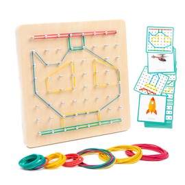 Auvewilo Wooden Geoboard with Rubber Bands, STEM Educational Toy for Spatial Reasoning and Fine Motor Skills Kids 3 Years+