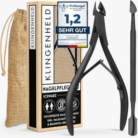 KLINGENHELD® Precise Cuticle Nippers with 1 Cuticle Pusher - Very Smooth & Extra Sharp - Includes Travel Case Made of Cotton 100% Plastic-Free & Sustainable - Cuticle Scissors, Cuticle Cutter
