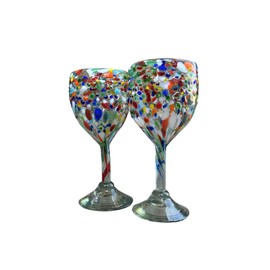 Set of 2 Handblown Pebbled Texured Wine Glass,100% Made in Mexico