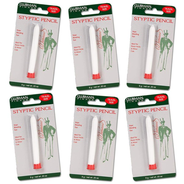 Pinaud Clubman styptic pencil for nick relief - 0.33 oz, 6 pack