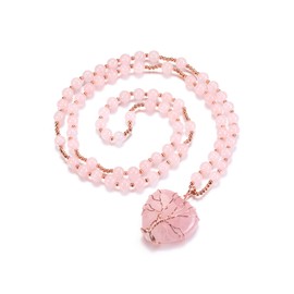 Jovivi Natural Rose Quartz Healing Crystals Necklace Wire Wrapped Crystal Heart Life Tree Chakra Gemstone Pendant Necklace Mothers Day Christmas Gifts