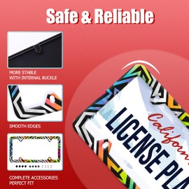 Colorful License Plate Frame Funny Rainbow Geometric Lines License Plate Stainless Steel Auto Parts Cool License Plate Decoration with Screws Size 12.3"x6.3" for Men Women