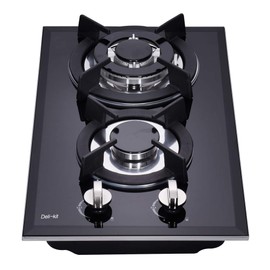 Deli-kit 12 Inch Dual Fuel Gas Cooktop - Sealed 2 Burners, Tempered Glass, Drop-in Gas Hob DK123-A01S, Black