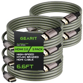 GearIT - Cable HDMI 4K de alta velocidad, HDMI 2.0b, 4K 60 Hz, 3D, ARC, HDCP 2.2, HDR, 18Gbps - Cable trenzado de nailon (5 unidades / 2 m)