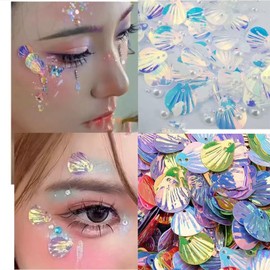 Leliafleury 18mm Purple Shell Sequins Shiny Plastic Paillettes Shell Shape Loose Sequins with Hole for DIY Crafts Sewing, 20g/0.7oz