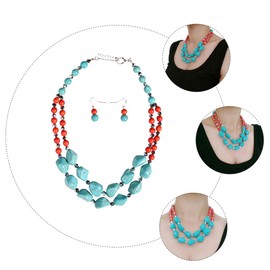 BESTYASH 1 Set Turquoise Necklace Vintage Decor Turquoise Earrings Boho Decor Bead Earrings Ladies Earrings Earring Necklace Combination Retro Necklace Retro Earrings Earring with Necklace