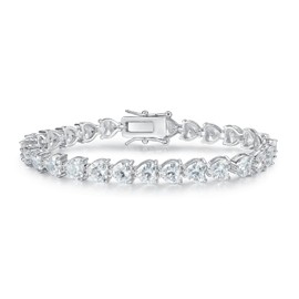 MDFUN 18K White Gold Heart Tennis Bracelet for Women Heart Cubic Zirconias, Size 7.5 inches