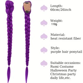 Kpop Purple Pigtail y2k Cosplay Hair Extensions with Laser Wire for - Advanced Synthetic Hair Ponytail Suitable for, Role-Play, Themed Parties