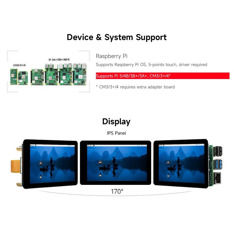 Waveshare 4inch Capacitive Touch Display Compatible with Raspberry Pi5/4B/3B+/3A+/CM3+/4,480×80 Resolution