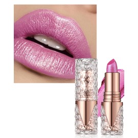 Glitter Metallic Pink Lipstick Shimmer Nude Lip Gloss Long Lasting for Women,Diamond Sparkling Shiny Lip Stick Transfer Proof Non Stick Matte Lipgloss,Shimmer High Pigmented Lip Color Balm Makeup-04