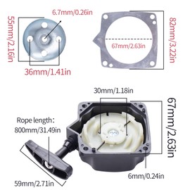 CIOM 63022 Pull Start Starter Recoil Replacement for 43cc 49cc Pocket Bike Gas Scooter X1 X2 X8，for 52cc 2HP Earth Auger