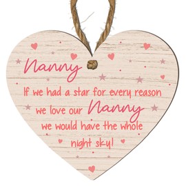 Beautiful Nanny Star Heart Plaque - Gift for Nanny - Birthday, Mother's Day, Christmas - Decorative Hanging Heart Plaque with Sentimental Message - MDF Wood Heart-Shaped Keepsake