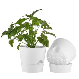 FaithLand 2-Pack 10 Inch Planter Pots for Indoor Outdoor Plants, Self Watering Flower Pots with Deep Reservoir, White …
