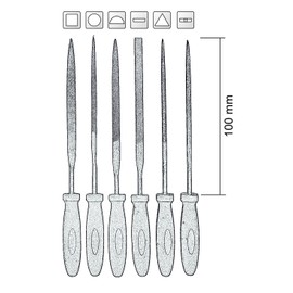 CON:P B20206 Mini File Set, Silver/Red/Black, 100 mm, 6 Piece