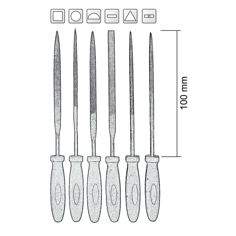 CON:P B20206 Mini File Set, Silver/Red/Black, 100 mm, 6 Piece