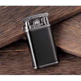 Double Action Retro Rocker Strike Flint Ignition Petrol Oil Lighter (Black)
