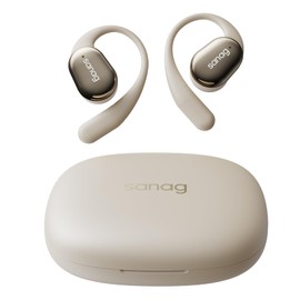 SANAG C16S Open Fit for Open-Ear True Wireless Bluetooth Headphones with Microphone, Earbuds with Earhooks, Sweat Resistant, Fast Charging, 28HRS Playtime (Beige)