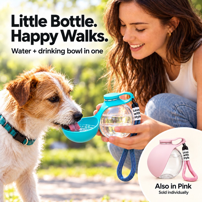 Portable Dog Water Bottle with Drinking Bowl – Compact 285