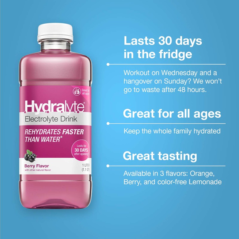 Hydralyte Electrolyte Oral Hydration Ready-to-Drink Solution, Berry, 33.8 Ounce Bottle