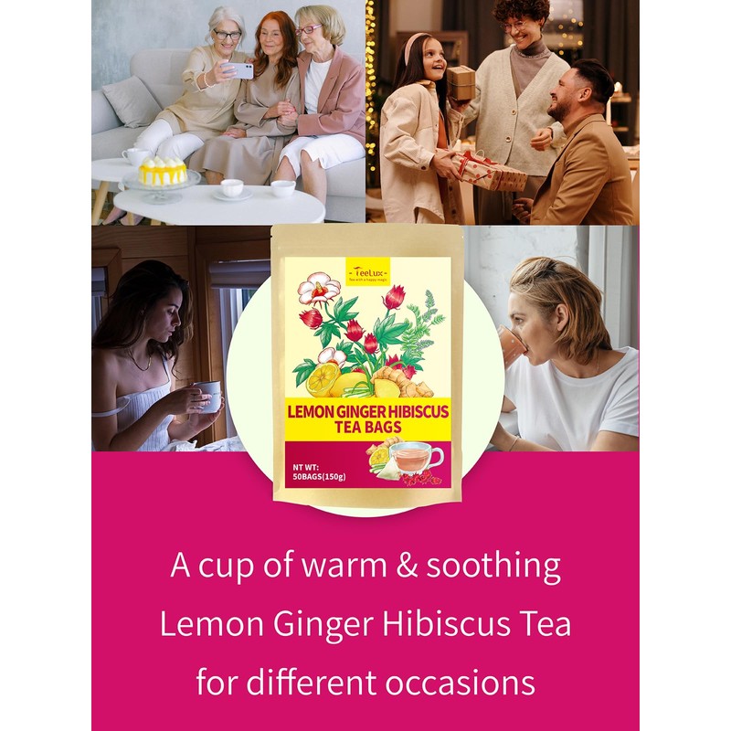 TeeLux Lemon Ginger Hibiscus Tea, Refreshing Lemongrass With Spicy Ginger,