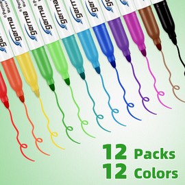 Cgerma Permanent Markers Assorted Colors, Fine Tip, 12 Vibrant Colored Permanent Markers, Waterproof, Fade-resistant, Works on Paper, Glass, Plastic, Metal for Kids, Adults, Office & School Supplies