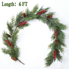 MIZII Christmas Garlands 6FT Artificial Pine Garland with Pinecone Berries Greenery Garland Christmas Decorations for Xmas Fireplace Mantle Home Decor Indoor Outdoor (Garland-6FT)