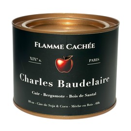 Paris Candle - Library Candle, Wood Wick Candles That Crackle, Soy & Coconut Candle, Romantic Candles for Date Night, 60 H Burn Time, Luxury Gift by Flamme Cachée (Cuir, Bergamote, Bois de Santal)