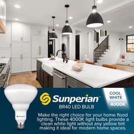SUNPERIAN BR40 LED Light Bulbs, 13W=85W, 4000K Cool White, 1400 Lumens, Dimmable Flood Light Bulbs for Recessed Cans, Enclosed Fixture Rated, Damp Rated, UL Listed, E26 Standard Base (4 Pack)