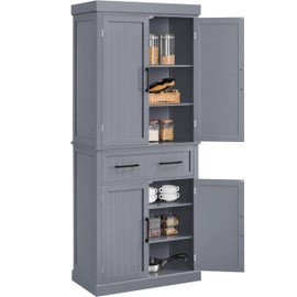 Yaheetech Kitchen Pantry Storage Cabinet with Drawer, 72.5" H Cupboard Pantry Cabinets with Adjustable Shelves and Barn Doors for Dining Room/Living Room, Dark Gray