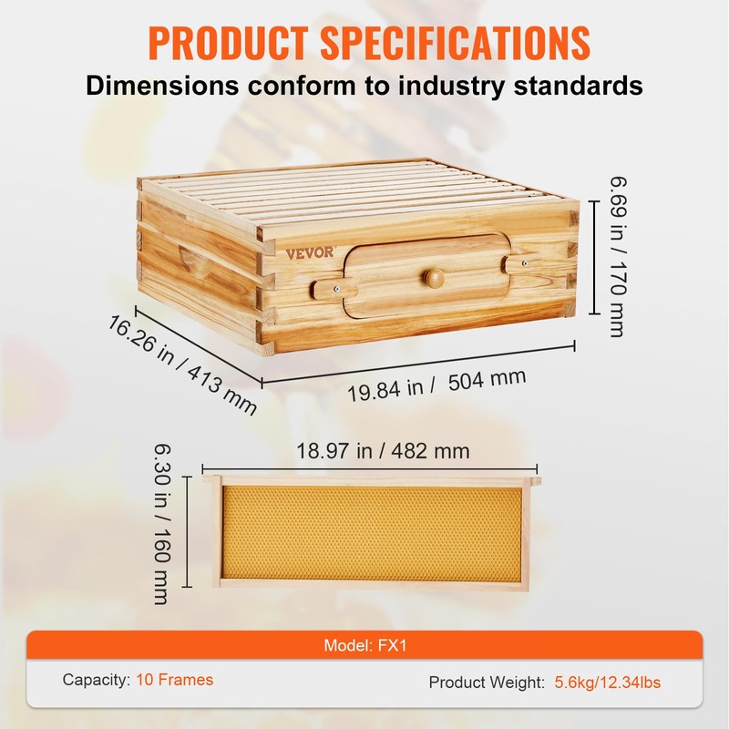 VEVOR 10 Frame Medium Super Bee Hive Box, Bee Box