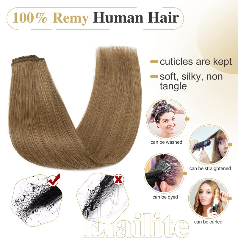 Clip-in real hair extensions, 8 pieces, 18 clips, 100% human