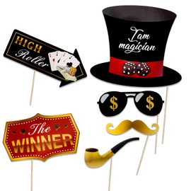 Qpout Las Vegas Casino Photo Booth Props Funny DIY Poker Theme Selfie Props Kit For Night Party Decoration Party Favors 25 Pieces