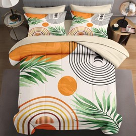 WeCozy 7 Pcs King Size Comforter Set with 2 Pillowcases & 2 Shams, Contemporary Mid Century Bedding for Kids and Adults, Rainbow Sun Boho Geometric Bed in a Bag with Flat Fitted Sheet