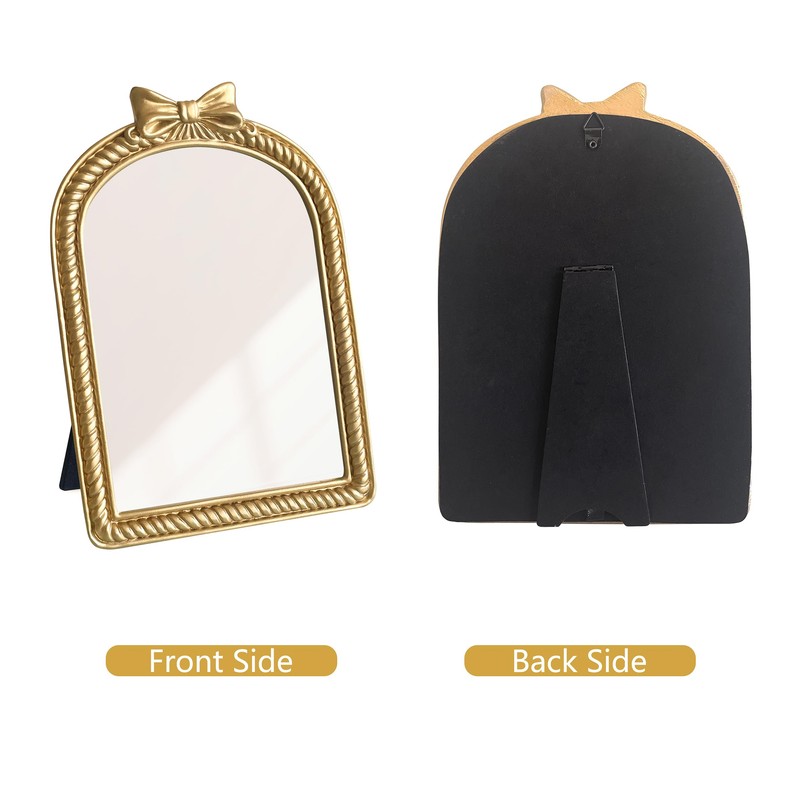 Gold Bow Resin Frame Mirror, Dual-Use Tabletop & Wall Mounted