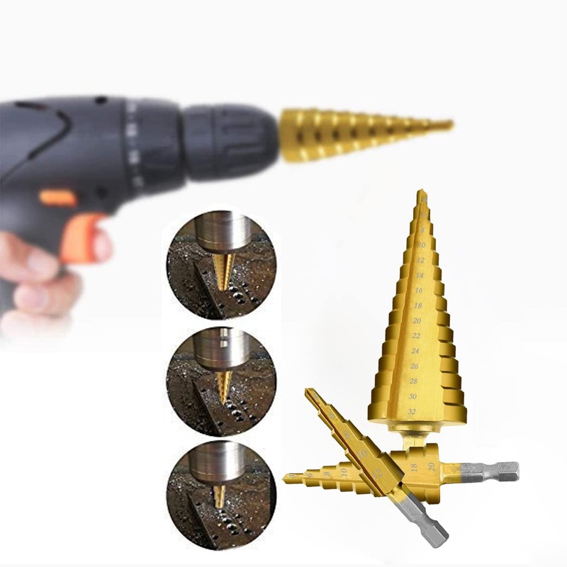 Fi18 3Pcs HSS Step Bits Set High Speed Steel Step