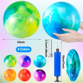 Cptoion 6 PCS Fun Bouncy Balls, 12 Inch Marbleized Bouncy Balls,Inflatable Rubber Playground Sensory Balls,Inflatable Kick Ball with Pump for Beach Playground Indoor and Outdoor Games